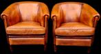 2x schapenleren club fauteuil bruin leer + BEZORGING GRATIS