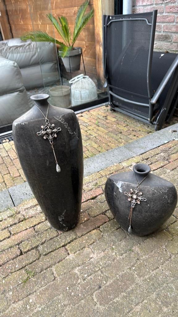 Vazen, Huis en Inrichting, Steen, Gebruikt, Zwart, Ophalen of Verzenden