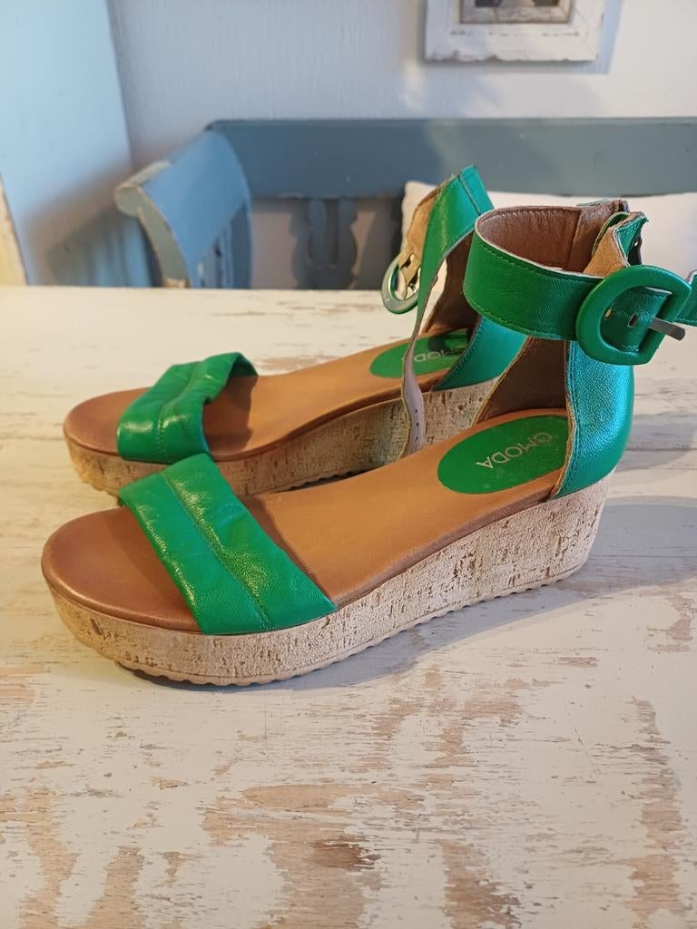 Groene sleehak, maat 41 omoda, Gedragen, Groen, Sandalen of Muiltjes, Moda