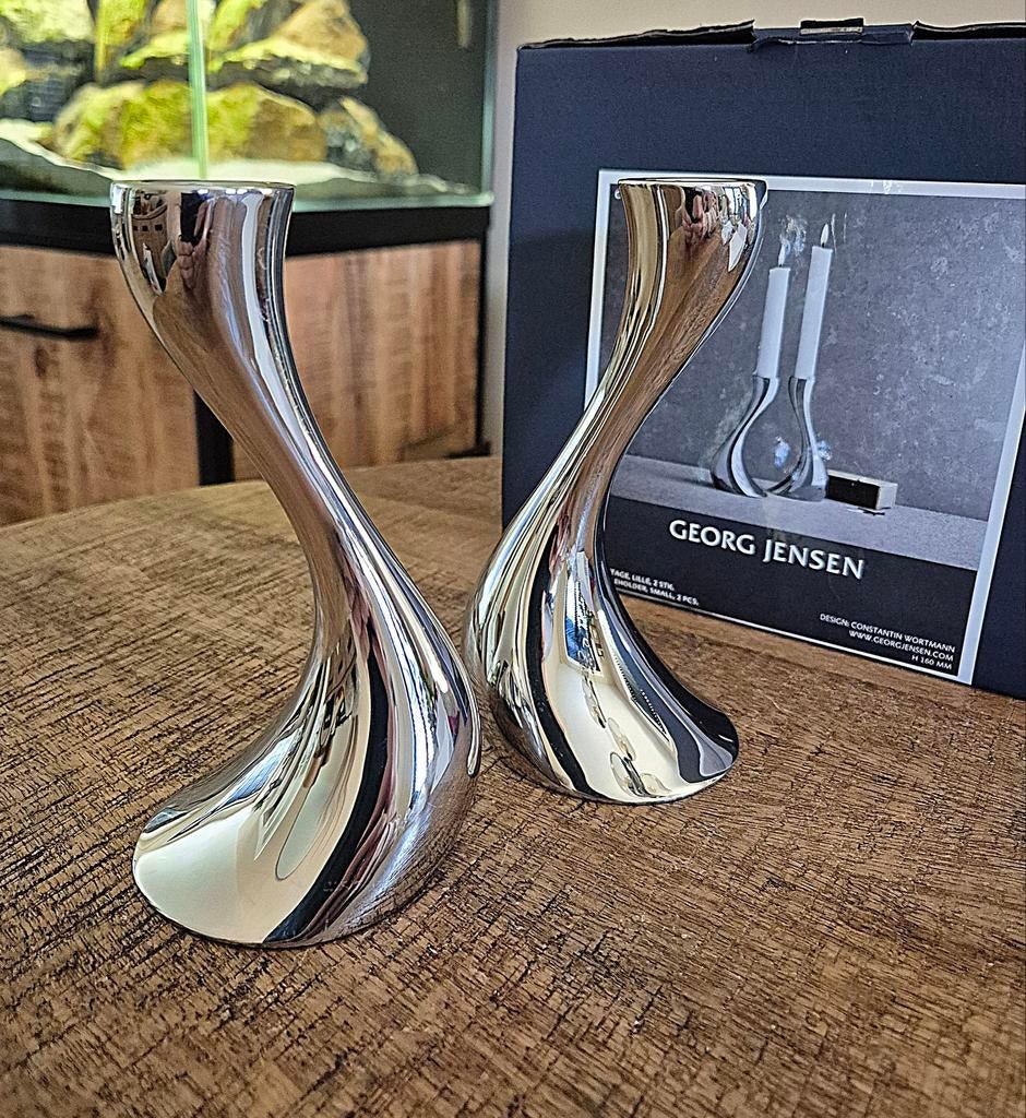 2 Georg Jensen kandelaars / Nieuw, Ophalen of Verzenden, Nieuw, Overige materialen, Minder dan 25 cm