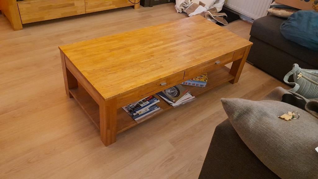 Salon tafel masief eiken (woood), Huis en Inrichting, Tafels | Salontafels, 100 tot 150 cm, Minder dan 50 cm, Rechthoekig, 50 tot 100 cm