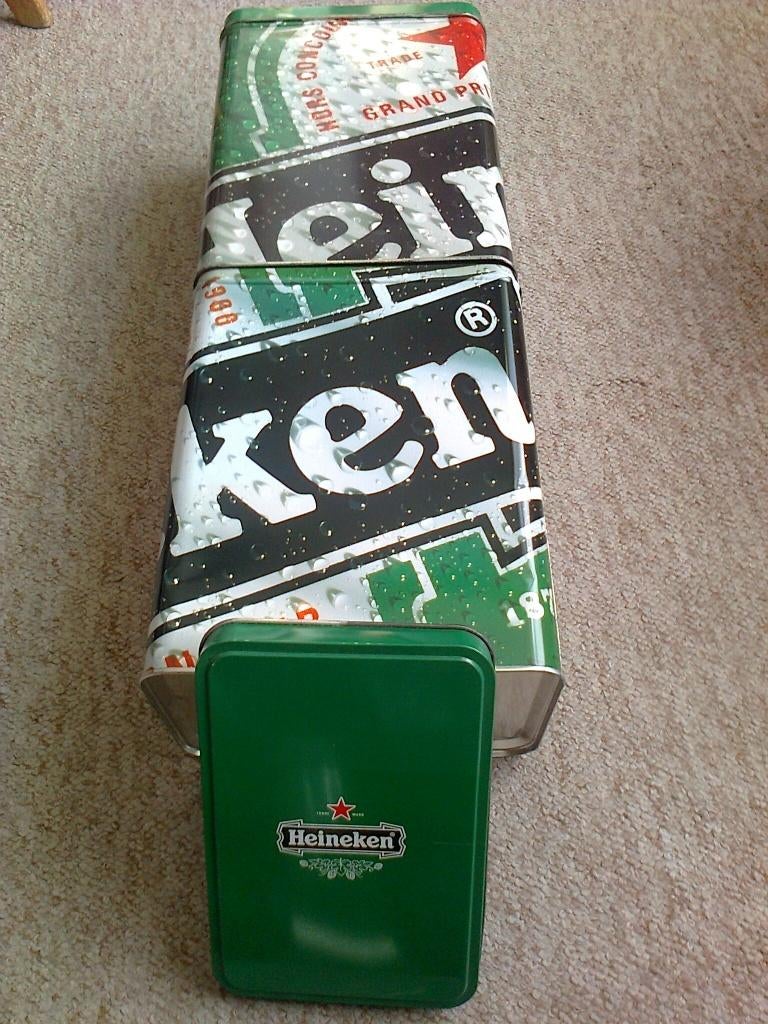 2 heineken blikken 32hx23bx16d g, Verzamelen, Speelkaarten, Jokers en Kwartetten, Ophalen of Verzenden, Joker(s)