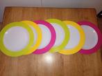 6 plastic borden, 25 cm, roze, groen en geel, Huis en Inrichting, Keuken | Servies, Ophalen of Verzenden, Overige stijlen, Bord(en)