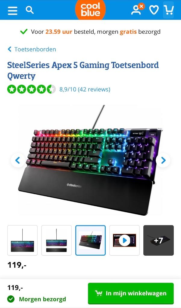 SteelSeries Apex 5 - Mechanisch Gaming Toetsenbord-RGB-OLED, Gaming toetsenbord, Ophalen of Verzenden, Zo goed als nieuw, Qwerty