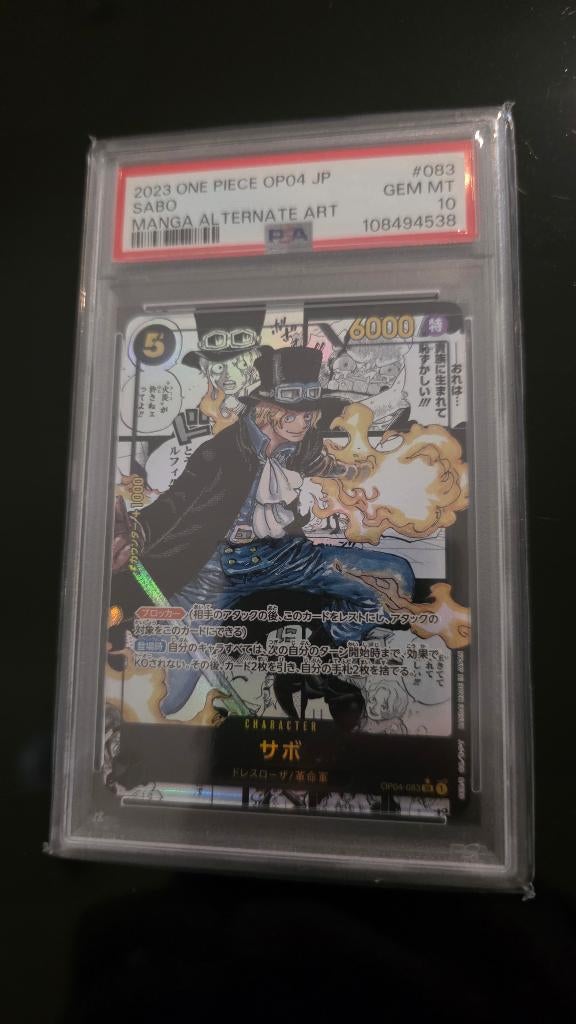 One Piece. Sabo OP04-083. Manga Art JP. Psa10., Ophalen of Verzenden, Zo goed als nieuw, Losse kaart, Foil