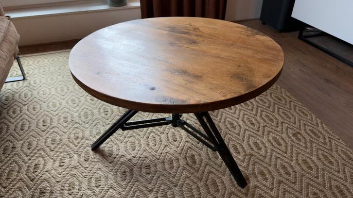 Prachtige industriële Salontafel | Massief hout | Staal, Huis en Inrichting, Tafels | Salontafels, Gebruikt, Minder dan 50 cm