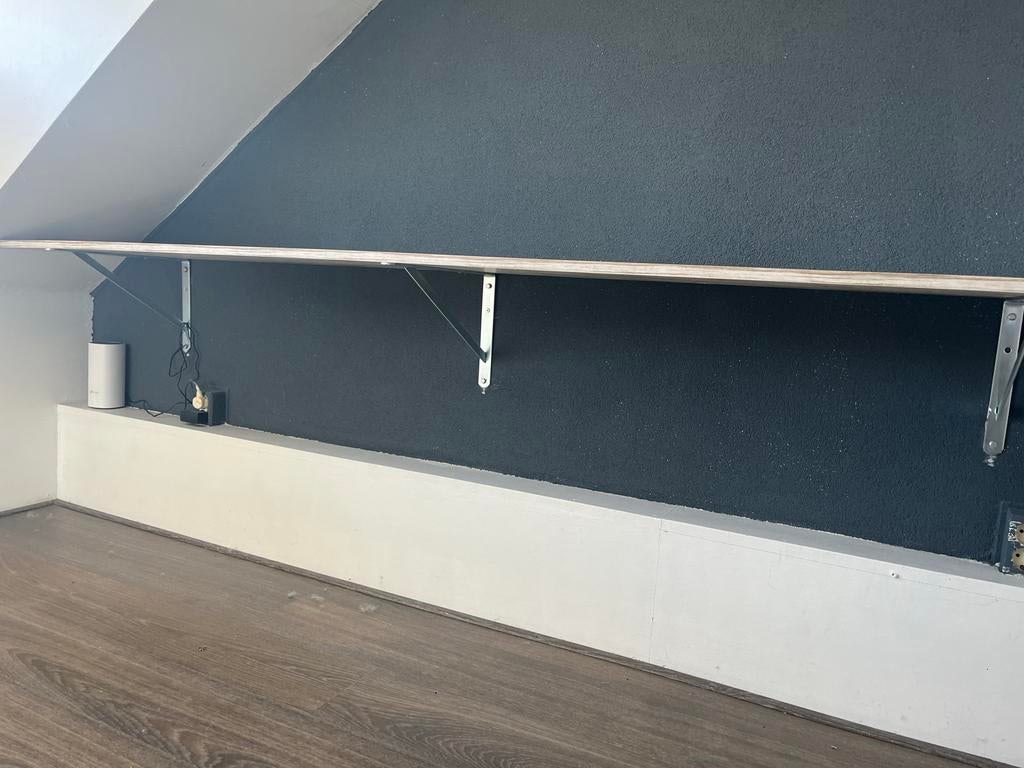 Bureauplank met ijzeren steunen - 240x40cm, Huis en Inrichting, Bureaus, Ophalen, Gebruikt, Overige merken, 240 cm