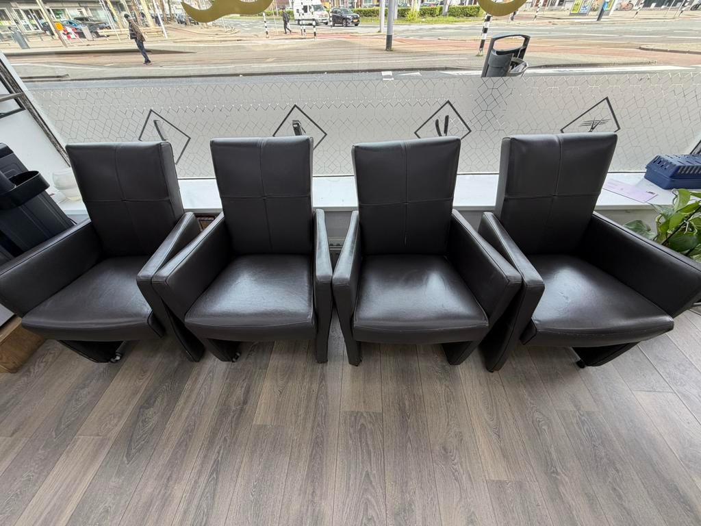 4x leren stoelen met armleuning, Huis en Inrichting, Ophalen, Gebruikt