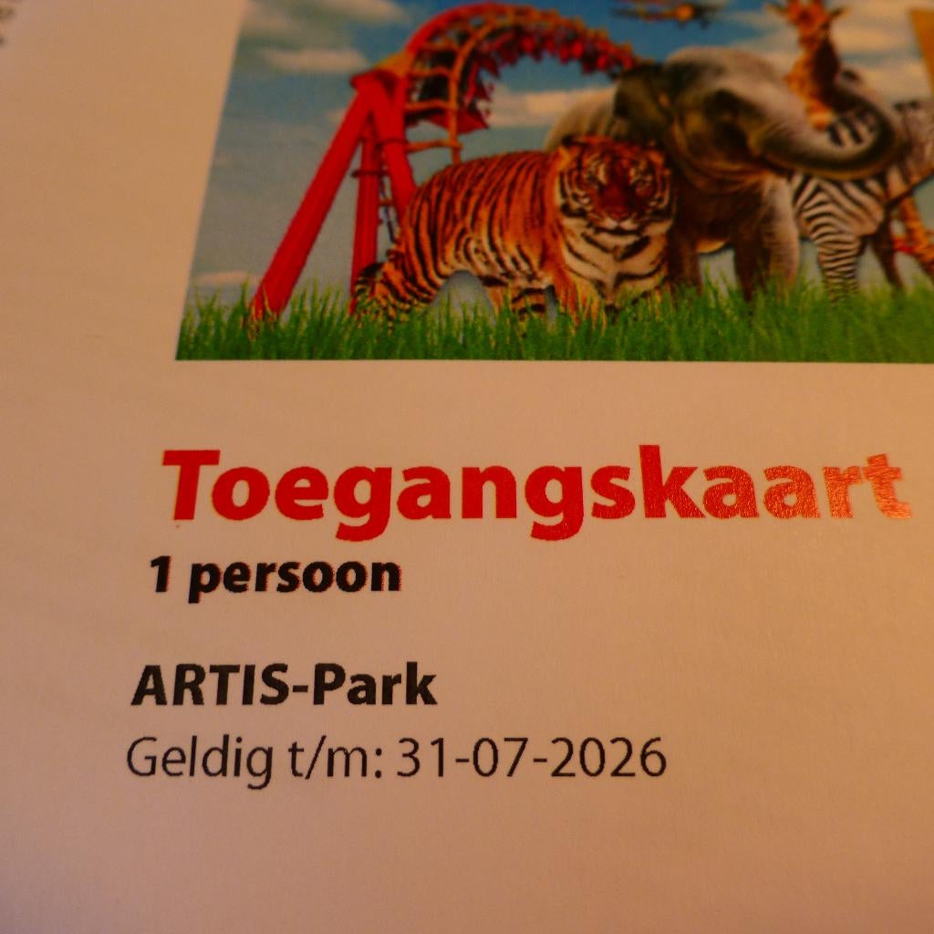 Artis Kaarten 4 stuks van de postcodeloterij, Tickets en Kaartjes, Drie personen of meer, Dierentuinbon