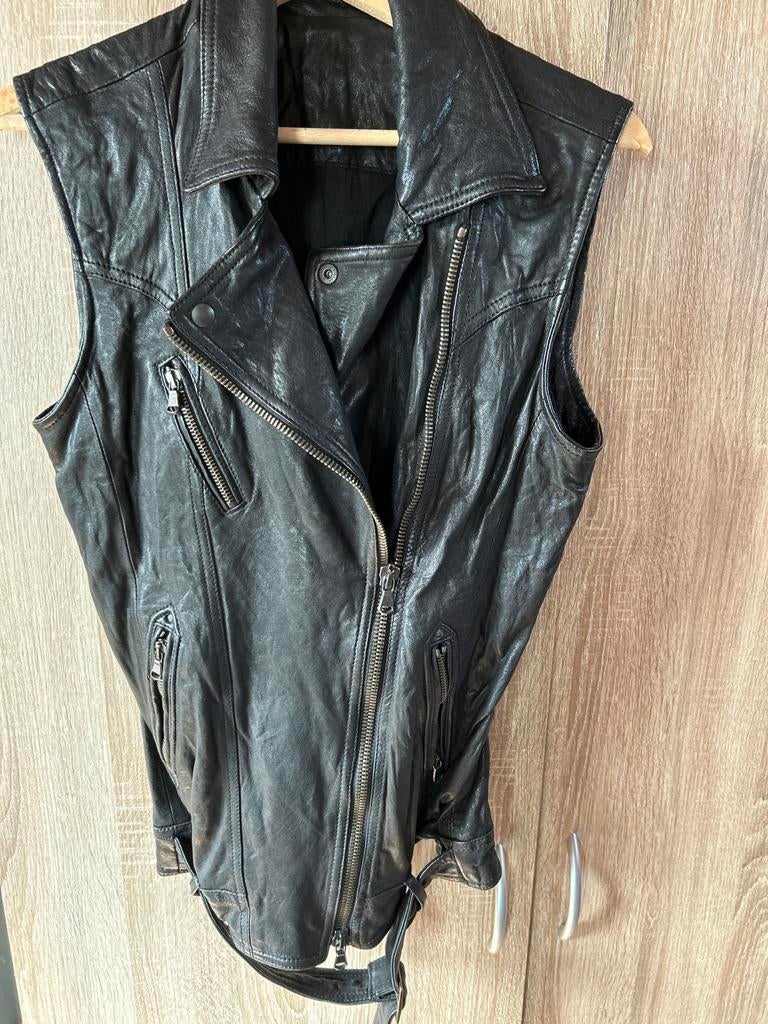 Zwarte leren bodywarmer, Ophalen of Verzenden, Gedragen, Maat 38/40 (M), Zwart