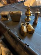 Miniatuur messing decoratieset: klompen, lampen, haardstel, Antiek en Kunst, Ophalen of Verzenden