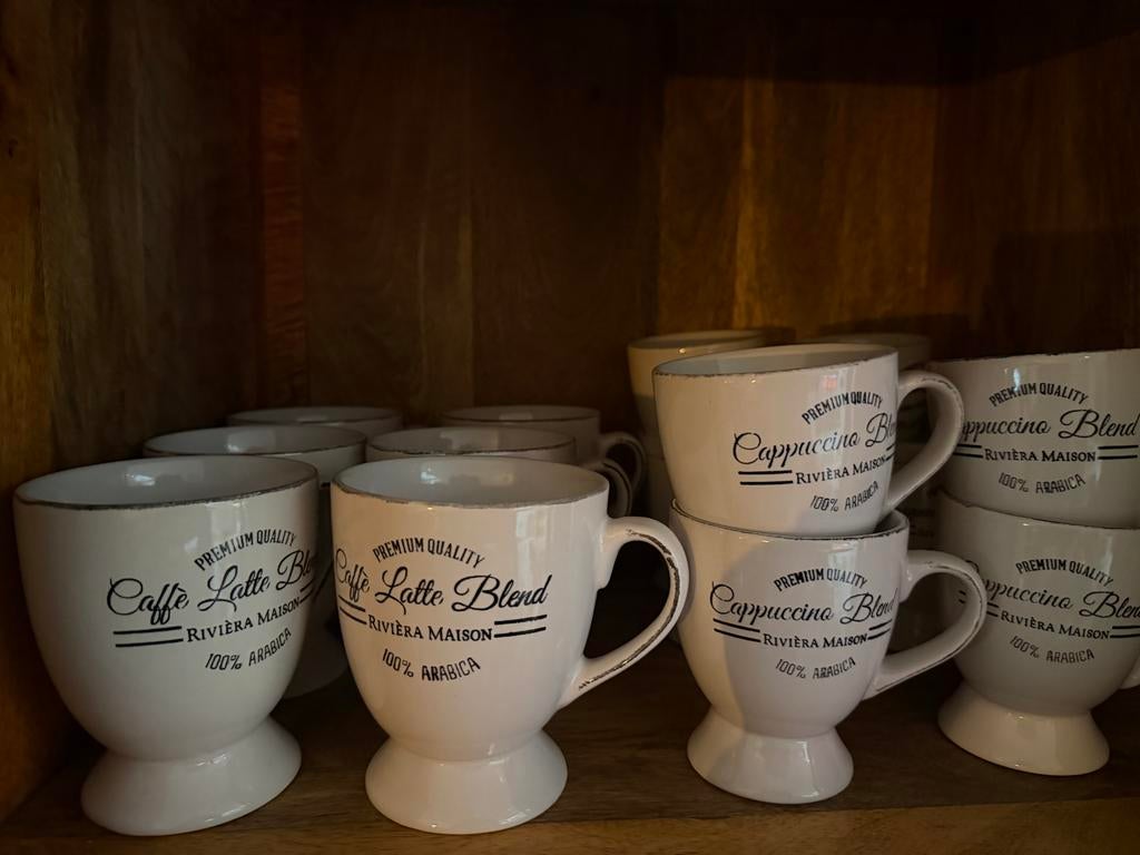 Riviera Maison Kopjes - Koffie & Cappuccino, Ophalen, Zo goed als nieuw, Overige stijlen, Kop(pen) en/of Schotel(s)