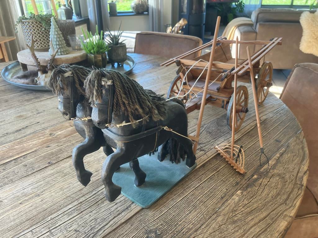 Handgemaakt houten paard en hooiwagen decoratie, Overige merken, Ophalen of Verzenden, Zo goed als nieuw, Groter dan 1:32