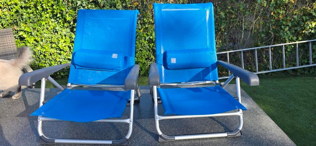 2x Verstelbare Campingstoelen - Blauw, Ophalen of Verzenden, Gebruikt, Campingstoel