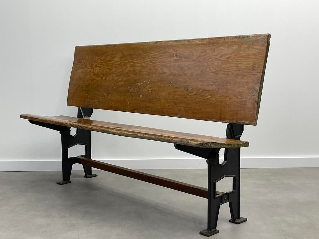 Vintage bank inklapbaar met karakteristiek gietijzer 147 cm, Ophalen, Zo goed als nieuw, Hout
