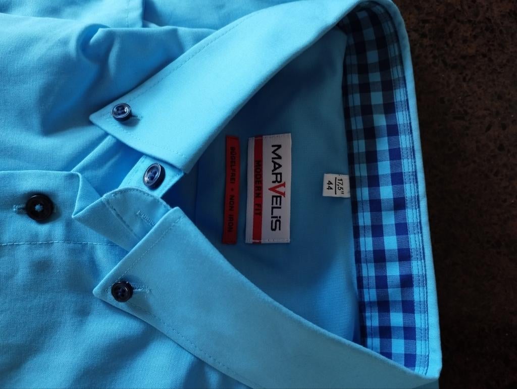 Prachtig overhemd marvelis maat 44, Kleding | Heren, Overhemden, Ophalen of Verzenden, Zo goed als nieuw, Blauw, Halswijdte 43/44 (XL)