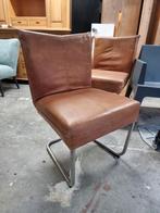 Set van 3 bruin leren eetkamerstoelen, Ophalen, Gebruikt, Modern, Leer