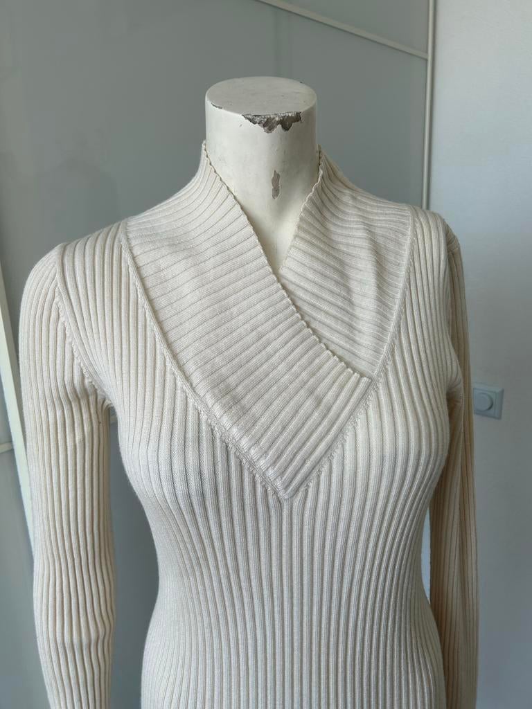 AllSaints Aansluitende Jurk 100% Merinowol, Kleding | Dames, Jurken, Zo goed als nieuw, Maat 38/40 (M), Beige, Onder de knie, Ophalen of Verzenden