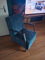 Stijlvolle fauteuil in blauw met metalen armleuningen, Ophalen, 75 tot 100 cm, Zo goed als nieuw, Stof