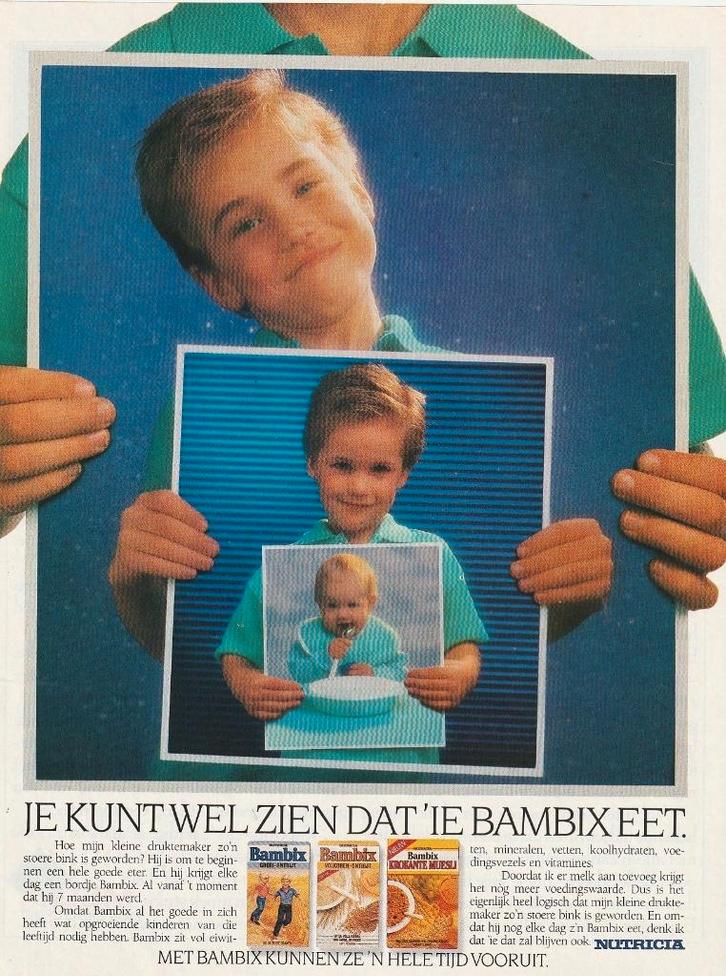 Retro reclame 1985 Nutricia Bambix jongetje wordt groter, Verzamelen, Retro, Overige typen, Verzenden