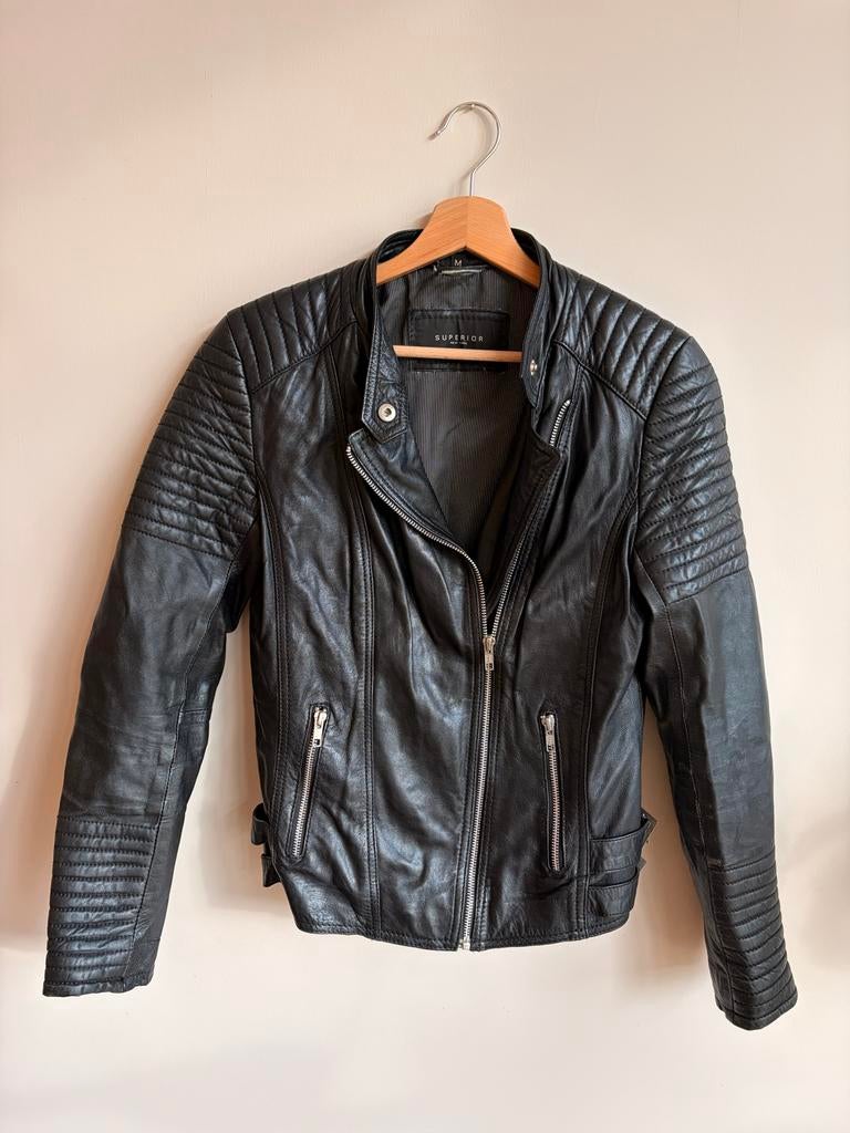 Leren biker jas, maat M, Ophalen of Verzenden, Gedragen, Maat 38/40 (M), Zwart