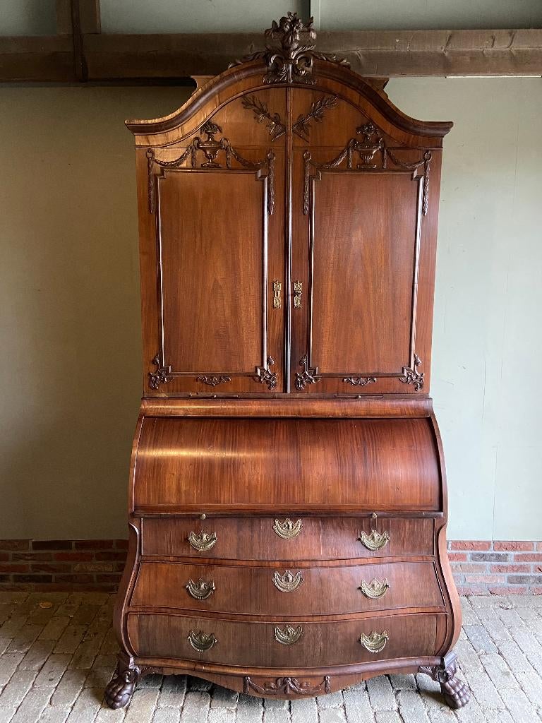 Prachtig antiek mahonie Empire topbureau, secretaire, buro., Antiek en Kunst, Verzenden