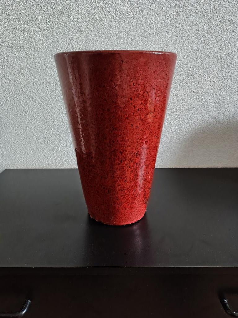 Rode bloempot, Rond, Ophalen of Verzenden, Aardewerk, Minder dan 40 cm