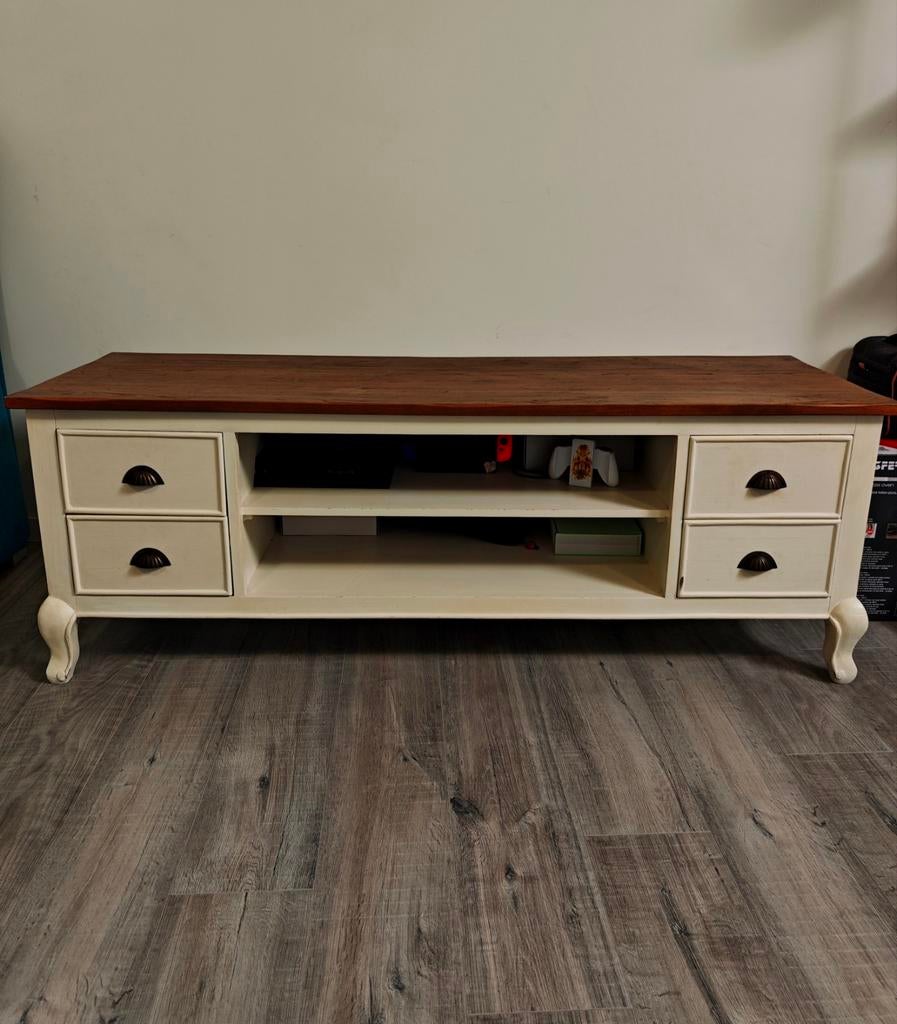 Mooi vintage TV meubel met houten blad – stevige kast, Huis en Inrichting, Ophalen, Gebruikt, 25 tot 50 cm, Minder dan 100 cm