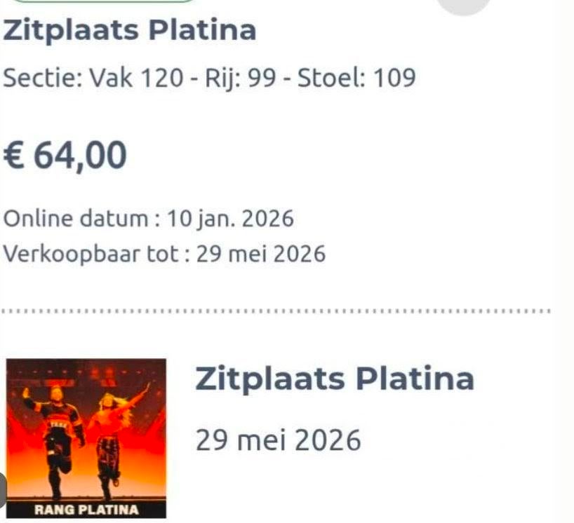1 platina ticket Suzan & Freek 29 mei, Eén persoon, Mei, Rock