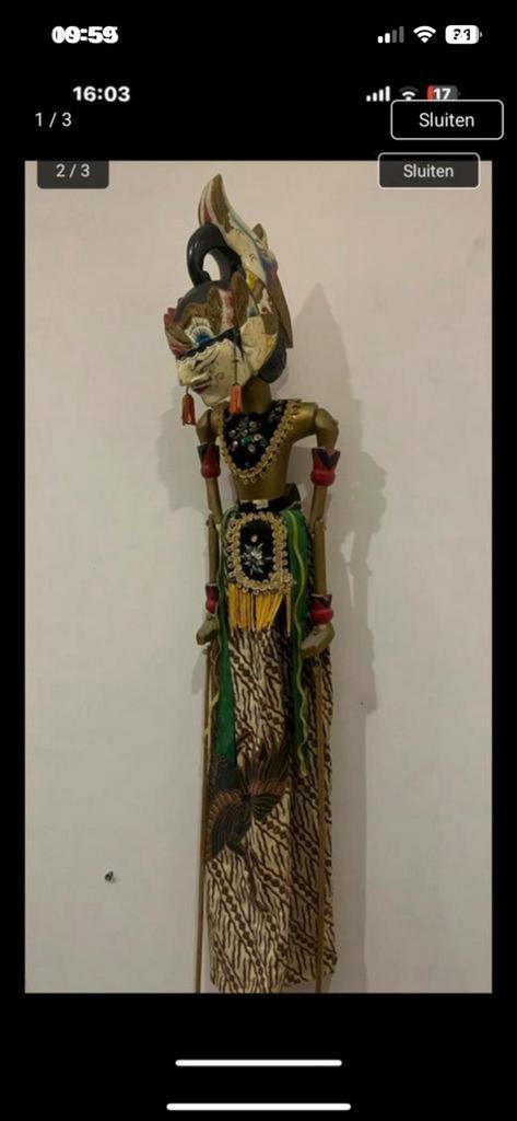 Tk heer en dame wajangpop tezamen 45 €, Antiek en Kunst, Kunst | Niet-Westerse kunst, Ophalen of Verzenden