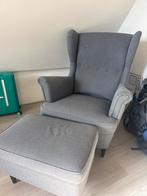 Strandmon Ikea fauteuil grijs met voetenbank, Ophalen of Verzenden, Zo goed als nieuw, Stof, 75 tot 100 cm