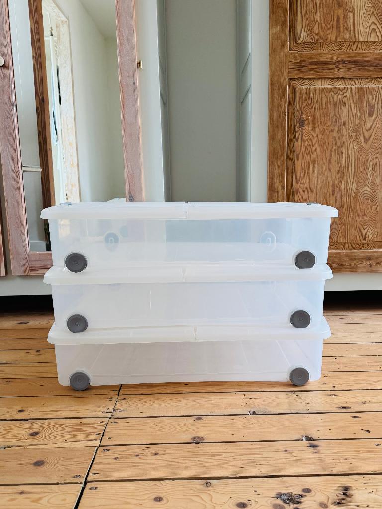 3 Bedrollerboxen 60lt opbergbox - inklapbaar deksel, Ophalen, Zo goed als nieuw, 60 cm of meer, Minder dan 35 cm