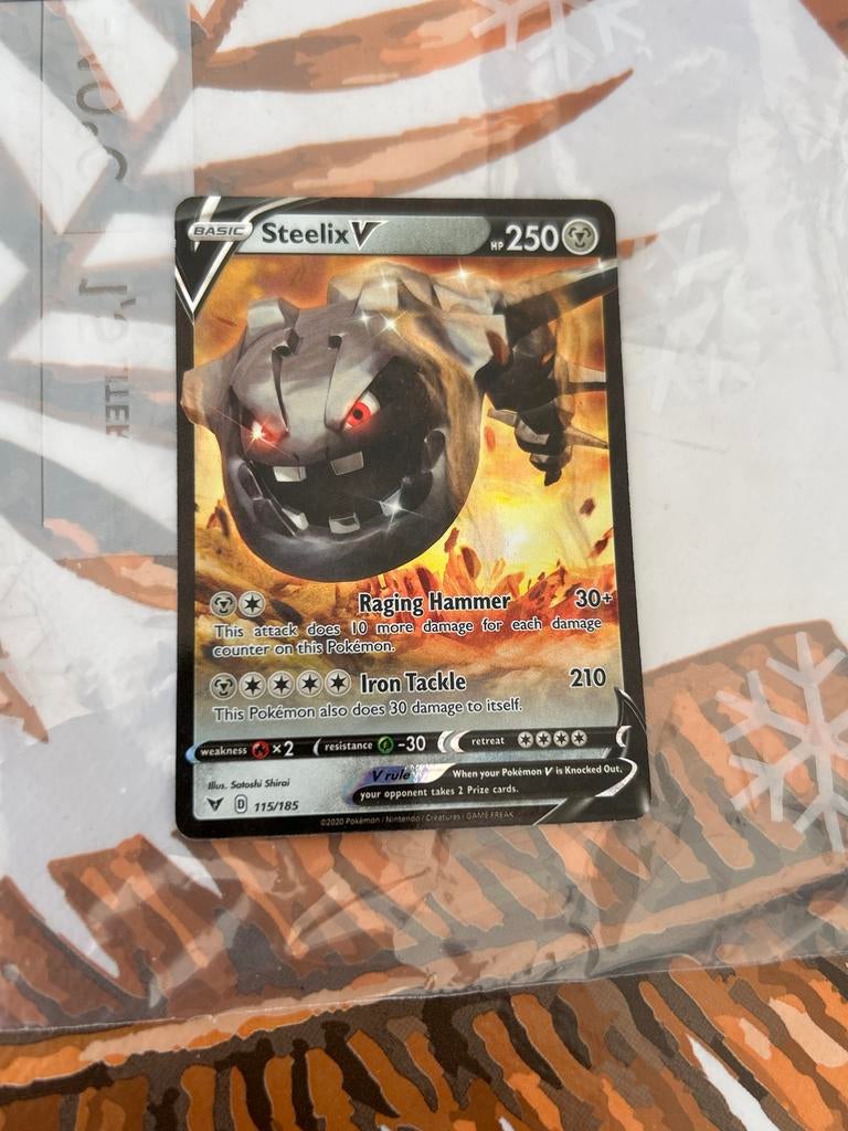 Pokémon Kaart Steelix V 115/185, Ophalen of Verzenden, Zo goed als nieuw, Losse kaart