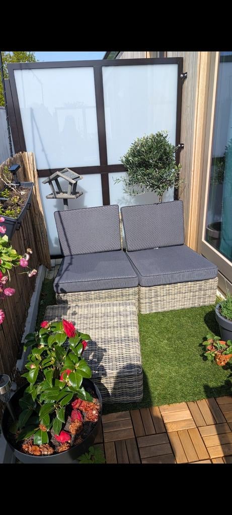 Compacte loungeset met kussens, Tuin en Terras, Tuinsets en Loungesets, Bank, Zo goed als nieuw, Loungeset, Wicker