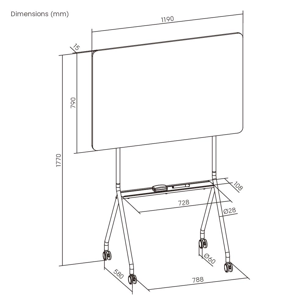 VDD - whiteboard - op wielen - minimalistisch - enkelzijdig, Ophalen, Mobiel, Nieuw, Whiteboard