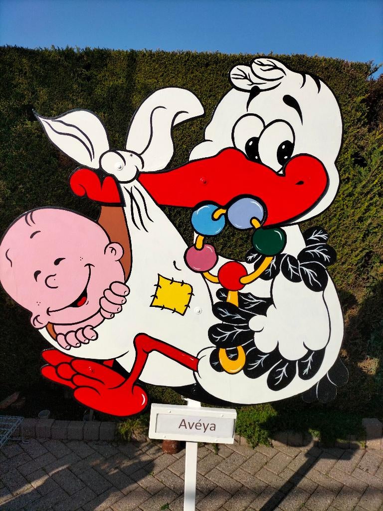 Geboorte / geboortebord o.a. ooievaar met rammelaar., Kinderen en Baby's, Kraamcadeaus en Geboorteborden, Nieuw, Geboortebord