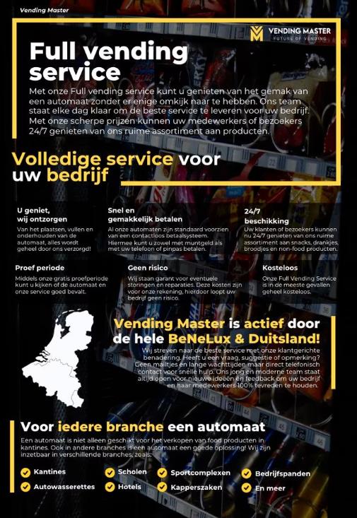 Full Service Vending | Gratis vendingmachine op locatie, Ophalen, Vending Master, Info@vendingmaster.nl, Ewinkel 12, 5431ND Cuijk