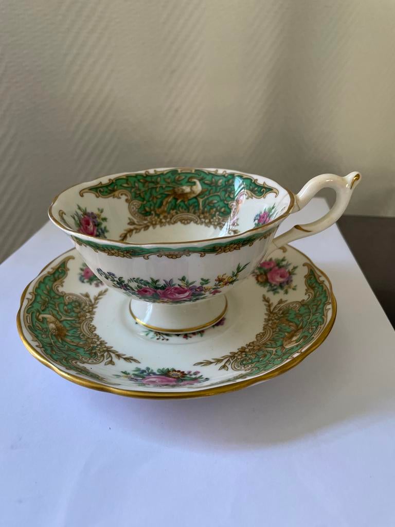 Vintage Coalport Engeland Theekop en Schotel Mintgroen, Antiek en Kunst, Ophalen of Verzenden