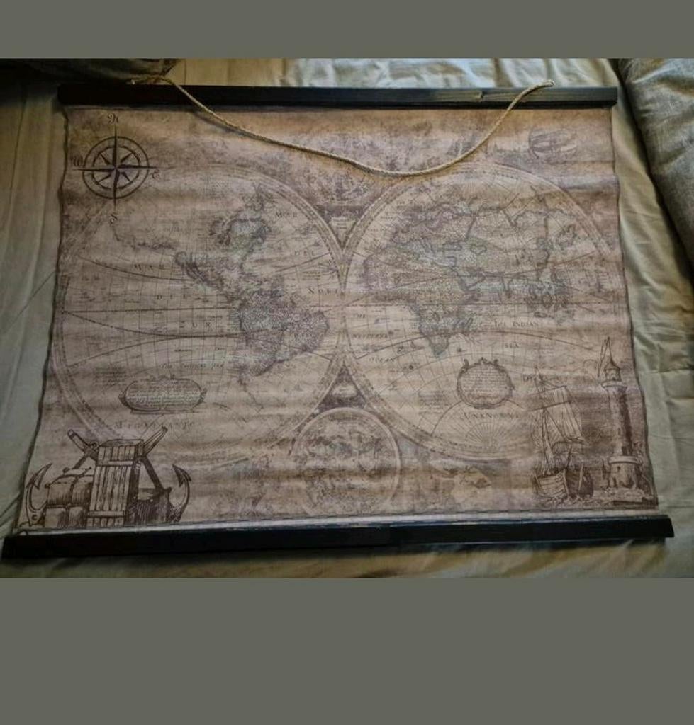 Oude Wereldkaart op doek, Ophalen of Verzenden