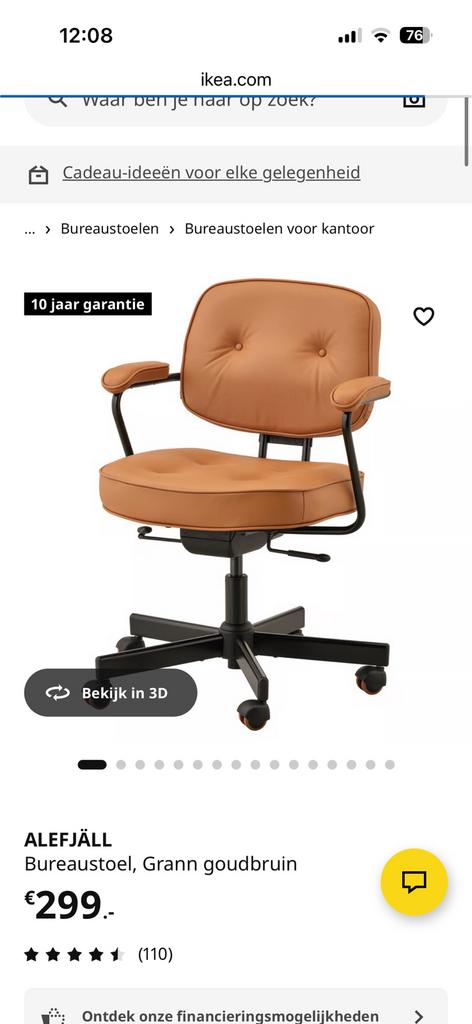 Bureaustoel, leer, alefjall, Ophalen, Zo goed als nieuw, Zwart