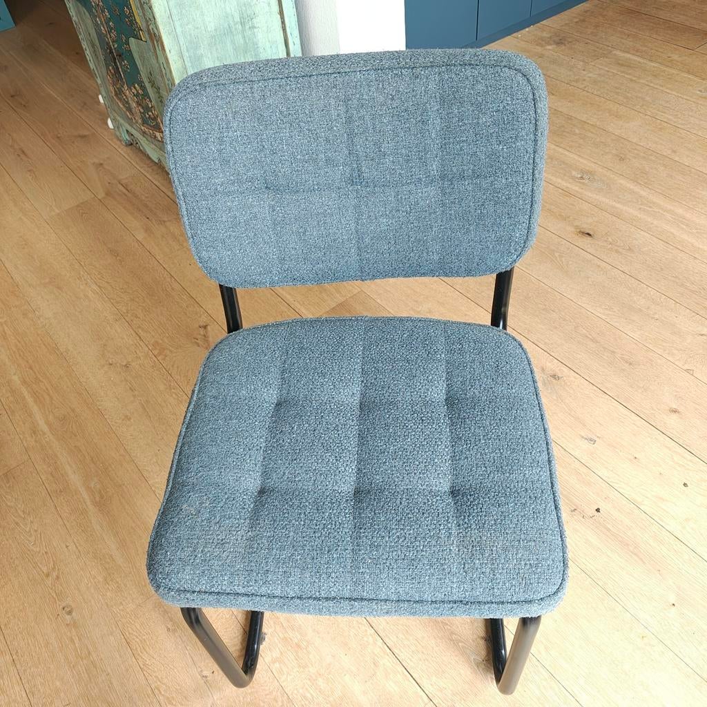 6 buisframe eetkamer stoelen, Huis en Inrichting, Stoelen, Gebruikt, Blauw, Ophalen of Verzenden, Stof