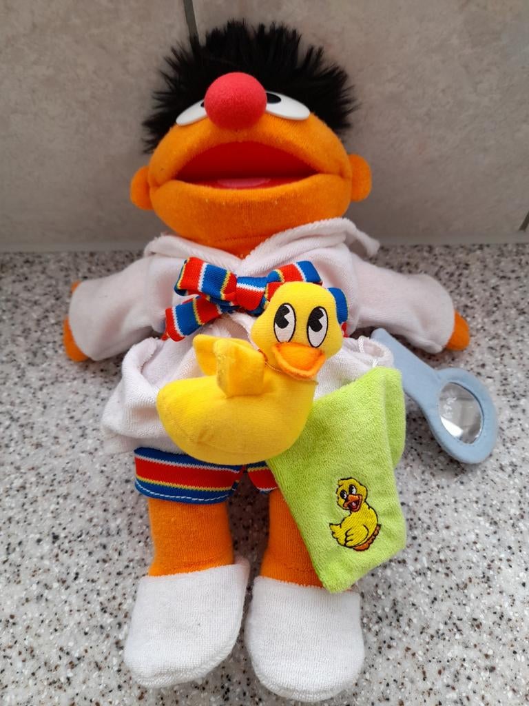 Ernie Sesamstraat knuffel in badjas met badeend, Oranje, Overige merken, Overige karakters, Overige typen