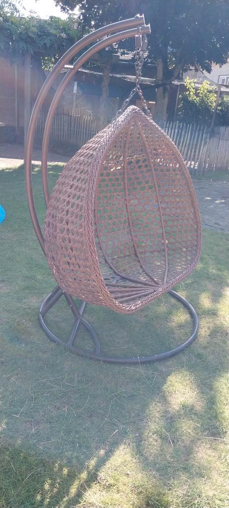 Rijoka Dubbel Eggy Rope 2-persoons Schommelstoel, Tuin en Terras, Tuinstoelen, Gebruikt, Rotan, Ophalen