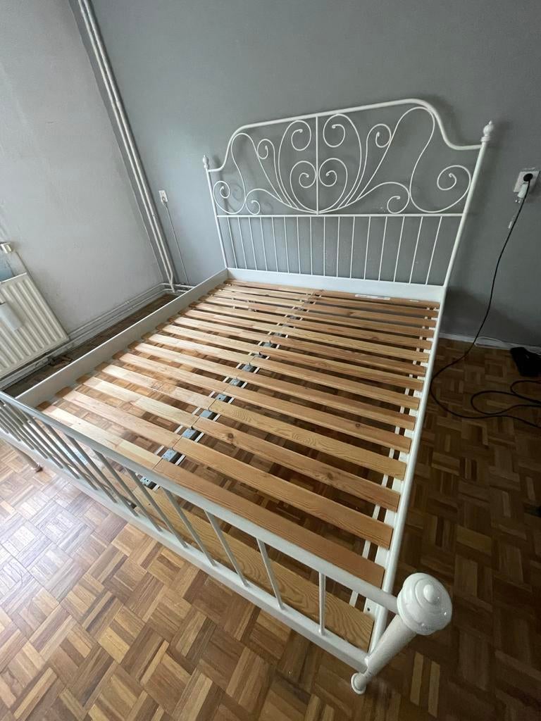 IKEA Leirvik bedframe 140x200 cm met lattenbodem, Ophalen, Gebruikt, Wit, Tweepersoons