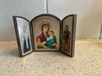 Kleine houten icoon - Drieluik met religieuze afbeeldingen, Ophalen of Verzenden
