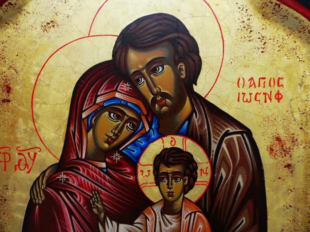 Groot Icoon De Heilige Familie uit Bosnië met bladgoud, Ophalen of Verzenden