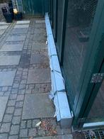 Elektrisch Zonnescherm 5m breed, 2.5m uitval, blauw/wit, Tuin en Terras, Gebruikt, 450 cm of meer, Elektrisch, Ophalen of Verzenden