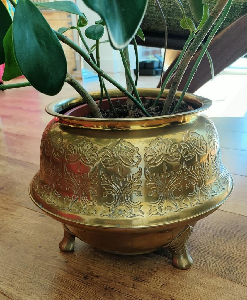 Antieke Daalderop bloempot, koper, messing, 23 cm hoog, Ophalen of Verzenden