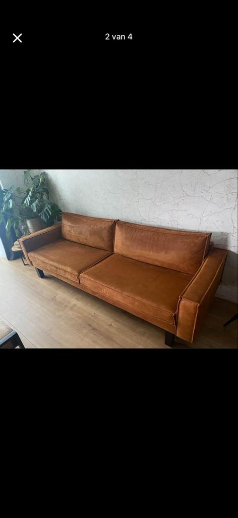 Cognac Bankstel van Eco Leer - 261 cm Breed, Ophalen, 250 tot 300 cm, Gebruikt, Rechte bank