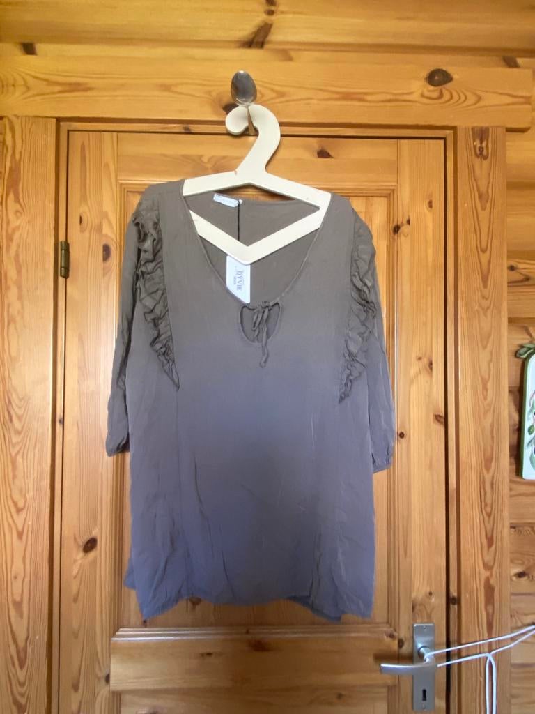 Blouse beige nieuw Dyvie mode oto 61 lengte 77, Ophalen of Verzenden, Nieuw, Maat 46/48 (XL) of groter, Beige